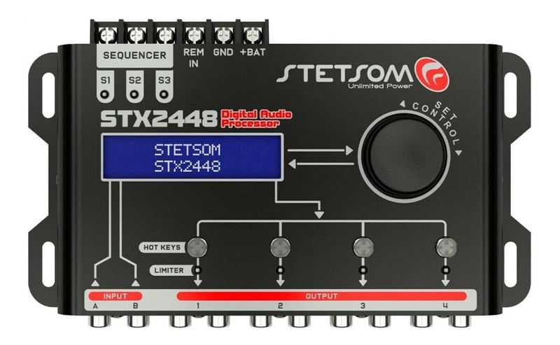Stetsom STX 2448 DSP PRO - Digital Signal Processor, DSP PRO, Equalizer, High Precision Crossover, Filters, Limiter, Digital Audio Processor 2.4, 2 inputs & 4 outputs - Image 1